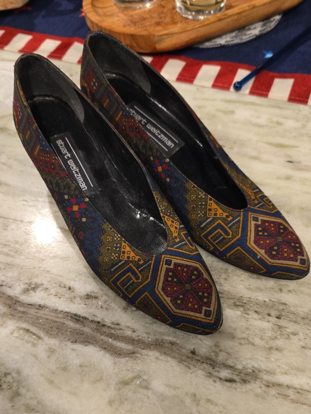 Stuart Weitzman Multicolor Geometric Pattern Pointed Pumps